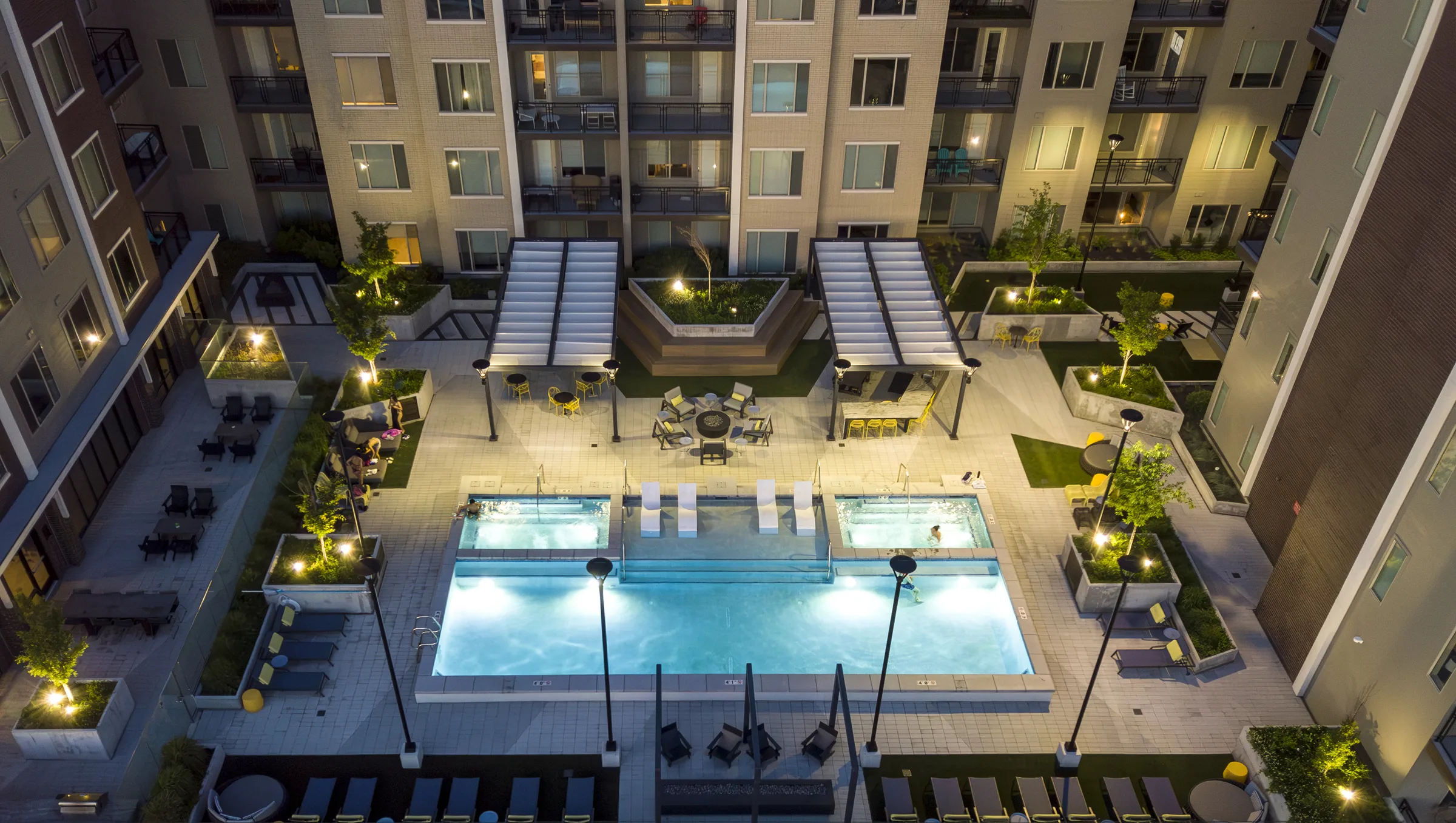 Park Avenue rooftop pool terrace and courtyard lighting at night