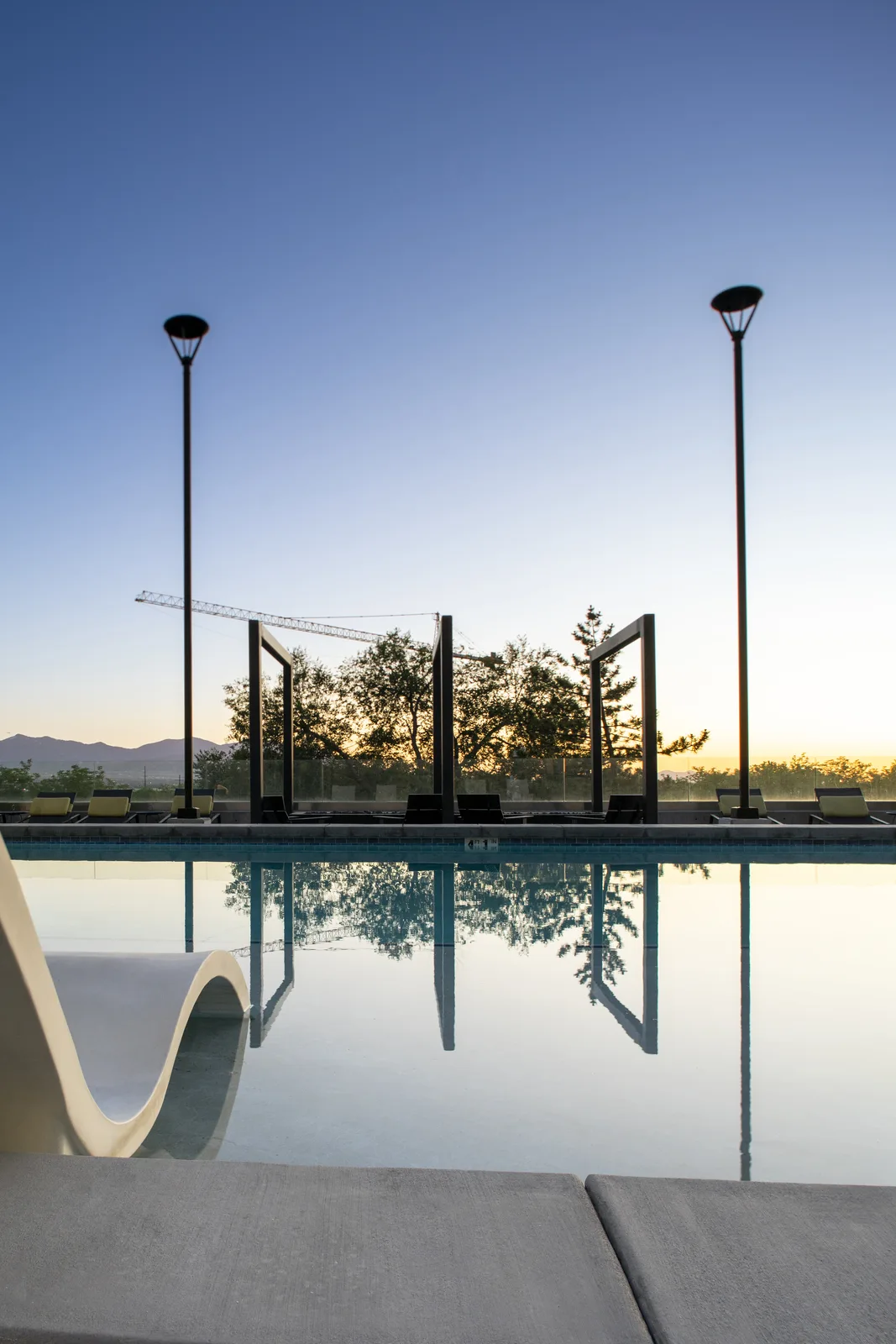 Park Avenue pool terrace vertical sunset reflection